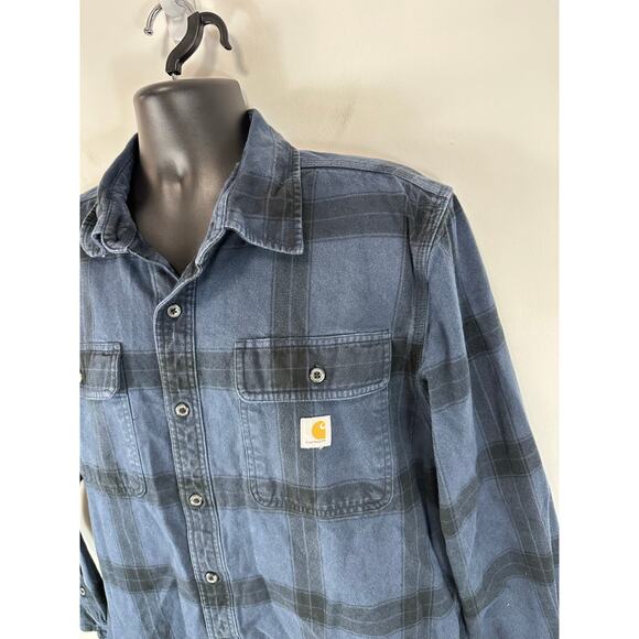 Carhartt Loose Fit Heavyweight Flannel Shirt Blue Size Large Plaid Fall Western - Picture 9 of 12
